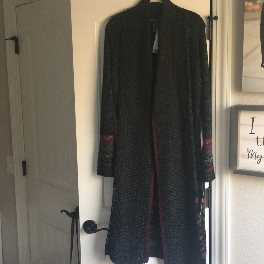 Charcoal Cardigan with red trim
